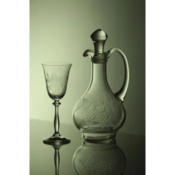 Sklenice karafa na víno 750ml+ 2ks Angela 250ml s rytinou vinného hroznu - ručně ryté (broušené), dárek pro ženu