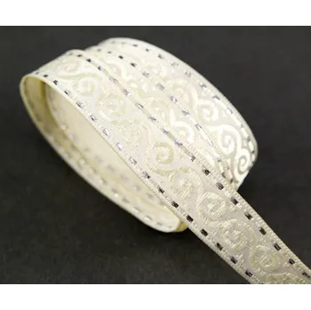 Smetanový prýmek s vlnami a stříbrným okrajem - šíře 1,5 cm
