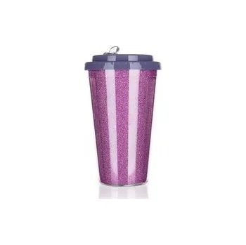 BANQUET Hrnek cestovní dvoustěnný GLITTERS 500 ml, růžový