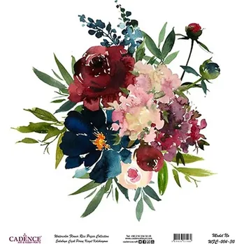 Umělecký papír Rýžový papír Cadence v roli 30 x 30 cm - Kytice s modrým květem -