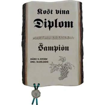Diplom košt vína č.773 na desce s kůrou 3D