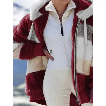 Dámský kabát Zimní "oversize" dámský kabát s kožíškem vel. S - 5XL Barva: bordó, Velikost: S