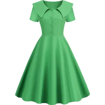 Dámské šaty Pinup jednobarevné šaty s límcem Barva: Zelená, Velikost: S