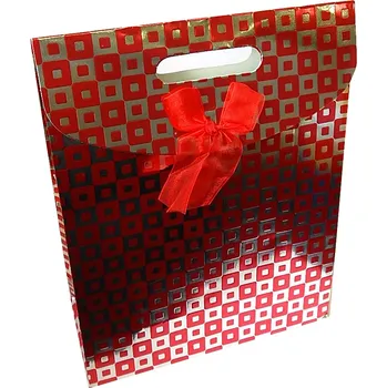 Dárková taška Dárková papírová taška, box, červený vzor, 32x24x10,5 cm, 1ks (ly003)