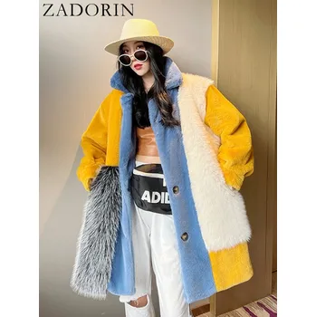 Dámský kabát Vícebarevný kožich typu plyšový kabát oversize Barva: Barevná, Velikost: XL