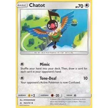 Volný čas Pokémon UNB 162/214 Chatot - Unbroken Bonds Stav: Excellent, Verze: NORMAL