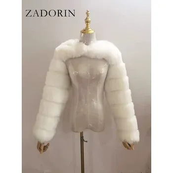 Dámský kožich Crop kožich s dlouhým rukávem Barva: Bílá, Velikost: L