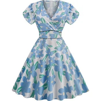 Dámské šaty Retro šaty s krátkým rukávem a vzorem Velikost: M, Barva (Varianta): 1827-002