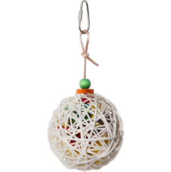 Hračka pro ptáka JK ANIMALS, Ratanová koule s lufa houbou a dřevem, 8 cm