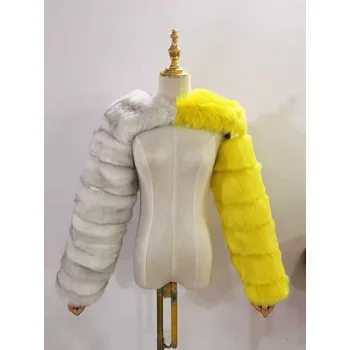 Dámský kožich Crop kožich s dlouhým rukávem Barva: Žlutá, Velikost: 4XL