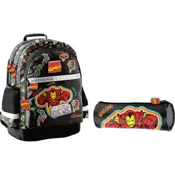 Školní batoh Paso Školní set tříkomorový batoh + pouzdro Iron Man