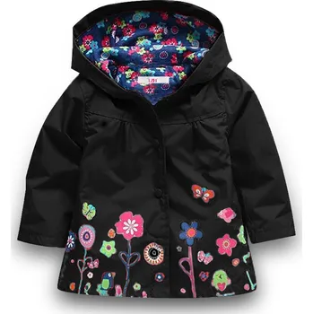 Dívčí bunda Dívčí barevná nepromokavá bunda s květinami, jaro/podzim Barva: Černá, Velikost: 130/ 6 let