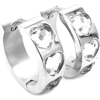 Náušnice Steel Jewelry Náušnice kruhy s krystalky ve tvaru srdce z chirurgické oceli NS220235 dárkové balení zdarma