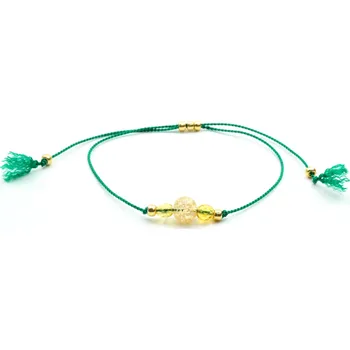 Náramek Moni náramek hedvábí zelené s praskaným křišťálem