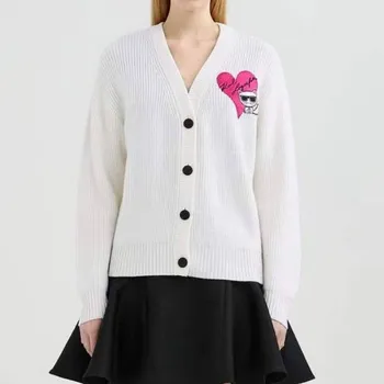 Dámský svetr Dámský svetr na knoflíky Karl Lagerfeld - Velikost L, Barva Bílá 47074 221L2042