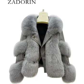 Dámský křivák Plyšová bunda typu křivák kožich + ramones kožená Barva: Šedá, Velikost: L