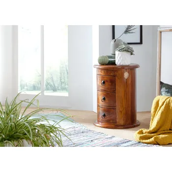 Komoda CAMBRIDGE Akáciový kulatý noční stolek, 42x42x55, medově lakovaný