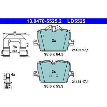 Brzdová destička Sada brzdových destiček, kotoučová brzda ATE 13.0470-5525.2