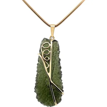 Přívěsek Zlatý přívěs s neopracovaným vltavínem 3,8 cm x 1,7 cm