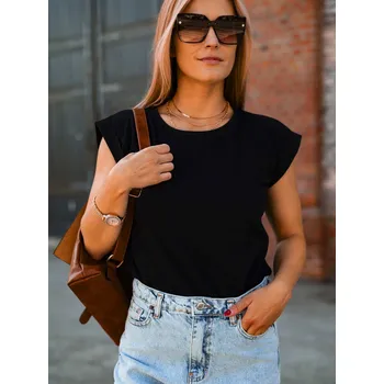 Body BudesIN Černé basic tričko Camila se zahnutými rukávy a kulatým výstřihem Velikost: L