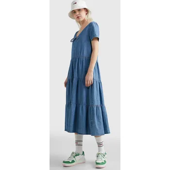 Dámské šaty Tommy Jeans Tiered Chambray Denim Midi Dress DW0DW15674