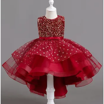 Dívčí šaty Čína Společenské dívčí šaty s flitry a prodlouženou zadní částí Barva: Vínová, Velikost: 120/5 let