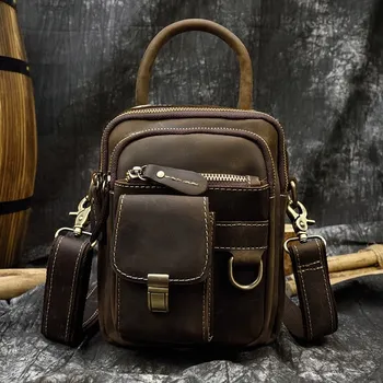 Kožená mini brašna s kapsami Barva (Varianta): tmavě hnědá2