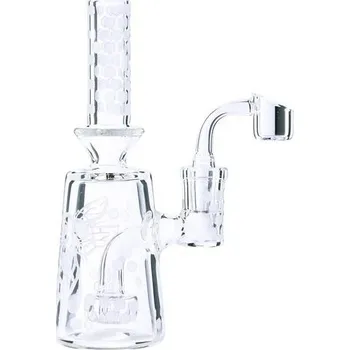 Skleněný bong Heatex Glass Bee Hex 7" (Průhledný skleněný bong Heatex Glass&nbsp;s motivem včelí královny a včelích pláství Bee Hex, vysoký 17,8 cm.)