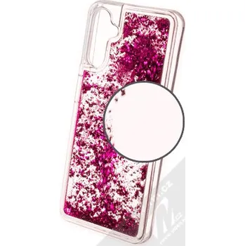 Pouzdro na mobilní telefon 1Mcz Liquid Hexagon Sparkle ochranný kryt s přesýpacím efektem třpytek pro Samsung Galaxy A04s, Galaxy A13 5G sytě růžová (hot pink)