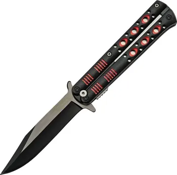 Bojový nůž Motýlek zavírací nůž s rukojetí vzhledu černý/červený