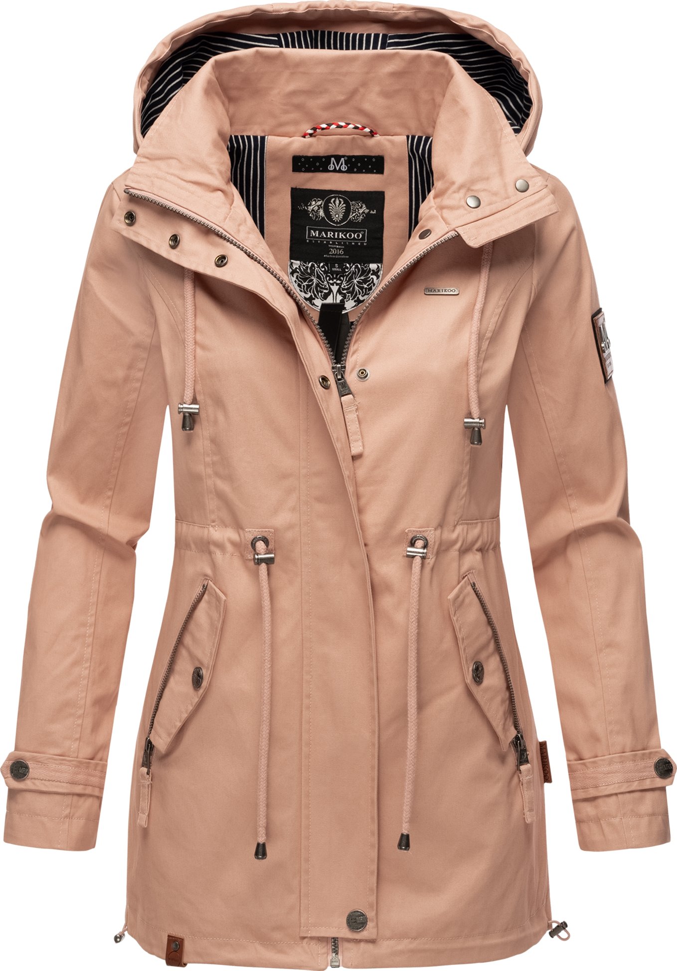 MARIKOO Lichte tussenjas voor dames, gewatteerde jas met capuchon, XS-XXL, blauw, S