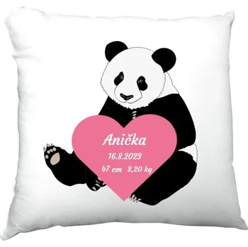Bytový textil Polštář saténový s potiskem Polštář - Panda růžové srdce - Miminka
