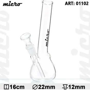 Skleněný bong Micro Hangover, 16cm, 20mm (Malinký skleněný Micro bong. Výška 16 cm, kotlík 12 mm, zábrus.)