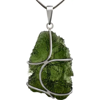 Přívěsek Stříbrný přívěsek s neopracovaným vltavínem 3,6 cm x 2,3 cm