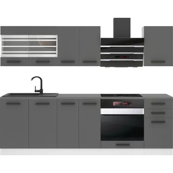 Kuchyňská linka Kuchyňská linka Belini Premium Full Version 240 cm šedý mat s pracovní deskou MARGARET TOR MARGARET/0/WT/SR/B/B1