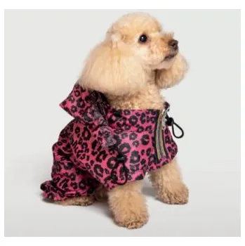 Obleček pro psa LIU JO Bunda nepromokavá pro psy oboustranná K-WAY s kapucí tmavá růžová LJ/motiv šelma vel. S/M