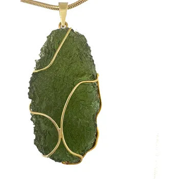 Přívěsek Zlatý přívěs s neopracovaným vltavínem 9,28 g 60mm x 15mm