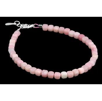 Náramek Náramek z růžového andského opálu QA a stříbra (Ag 925/1000), mírně nepravidelné broušené kuličky o prům. cca 4 mm, RARITA (OA3327NS)
