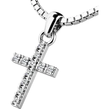 Přívěsek Dámský přívěsek bílé zlato 585/1000 přírodní diamant 0.060 ct G/SI - křížek s brilianty 140018-02-B-DIA bez řetízku
