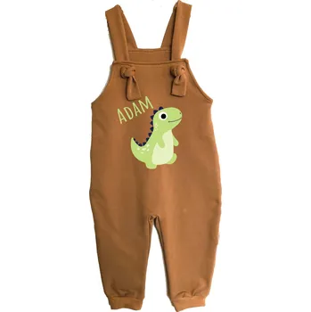 Dětské rostoucí lacláče - Dino + jméno, Barva látky hnedá, Střih Dětský, Velikost 56-62