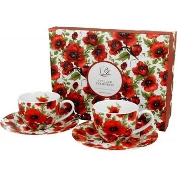 Porcelánový hrnek espesso s podtalířkem Lina poppies 110 ml, sada 2 ks v dárkovém boxu (137938 004 928294 LINA 2hrnky+podt.)