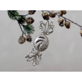 Vánoční dekorace Champagne vánoční dekorace bonbón Toffee glitter - 4*2,5*10 cm