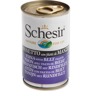 Krmivo pro kočku 12ks Konzerva SCHESIR Cat tuňák + hovězí 140g