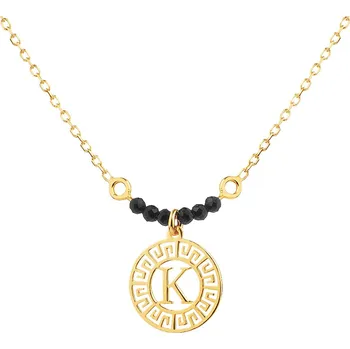 Náhrdelník Pozlacený stříbrný náhrdelník s broušeným sklem - písmeno K, rozeta - AP535-5188