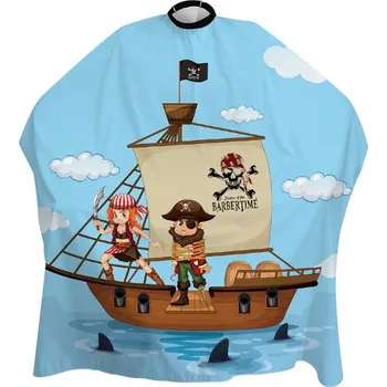 BARBERTIME Crystal Child Cape - dětská barber pláštěnka pirátská loď - modrá