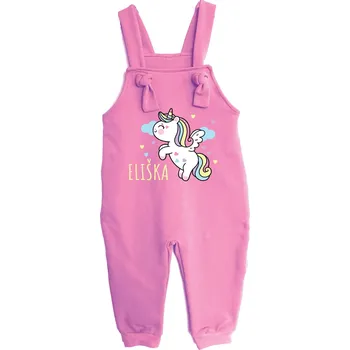 Dívčí kalhoty Dětské rostoucí lacláče - Jednorožec + jméno, Barva látky ružová, Střih Dětský, Velikost 104-116
