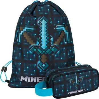 Set školních potřeb BAAGL Minecraft set 2dílný penál a sáček Blue Axe and Sword