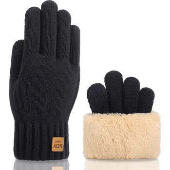 Rukavice Zimní dámské/pánské teplé rukavice s pleteným vzorem a hřejivým kožíškem Barva: černá ( S310 Black A)