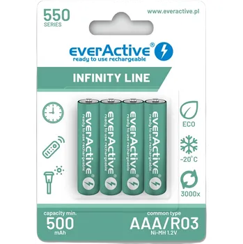 Článková baterie Nabíjecí baterie AAA / R03 Ni-MH everActive 550mAh Infinity Line 3000 cyklů (blistr 4 ks)