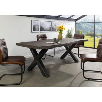 Jídelní stůl Jídelní stůl mango 220x100x77 šedý lakovaný / X-nohy antracit lesklý METALL 5